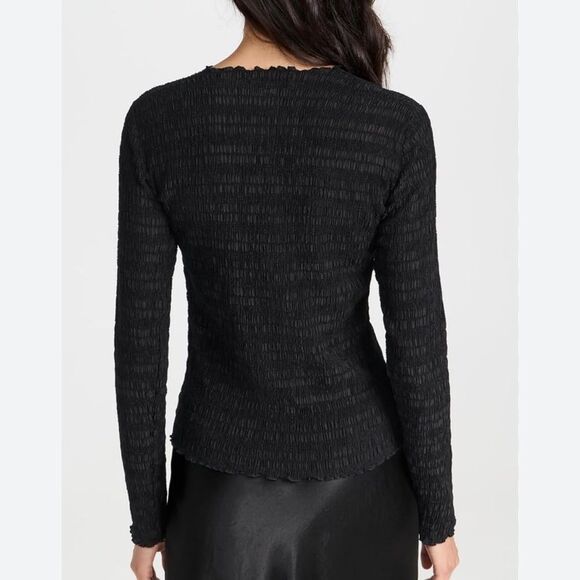 NWT Frame Ruched Black Ling Sleeve Blouse Small - Picture 6 of 11